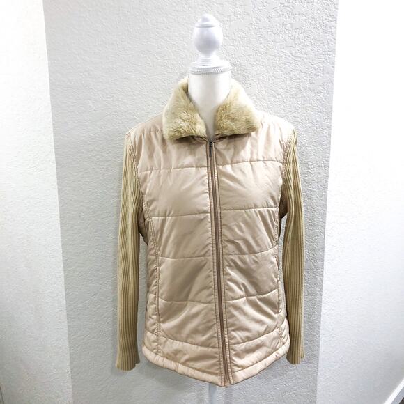 Coldwater Creek Quilted Jacket Faux Fur Collar - Picture 2 of 10